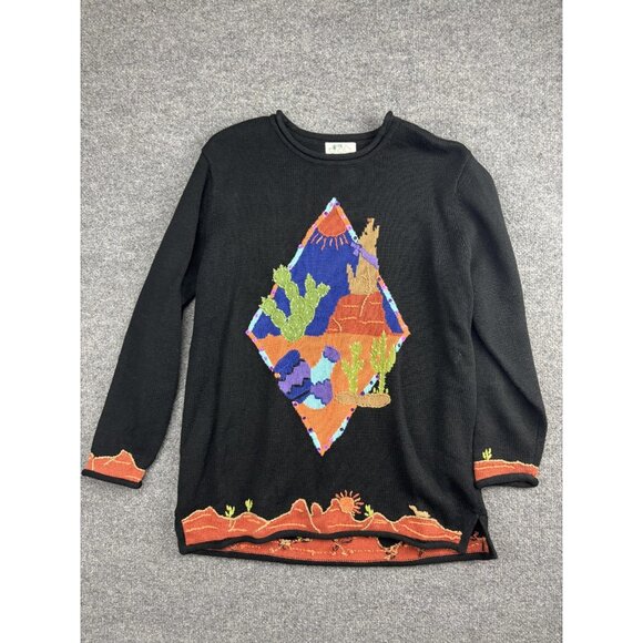 Quacker Factory Sweater Womens Large Southwest Desert Cactus Embroidered - Picture 1 of 7
